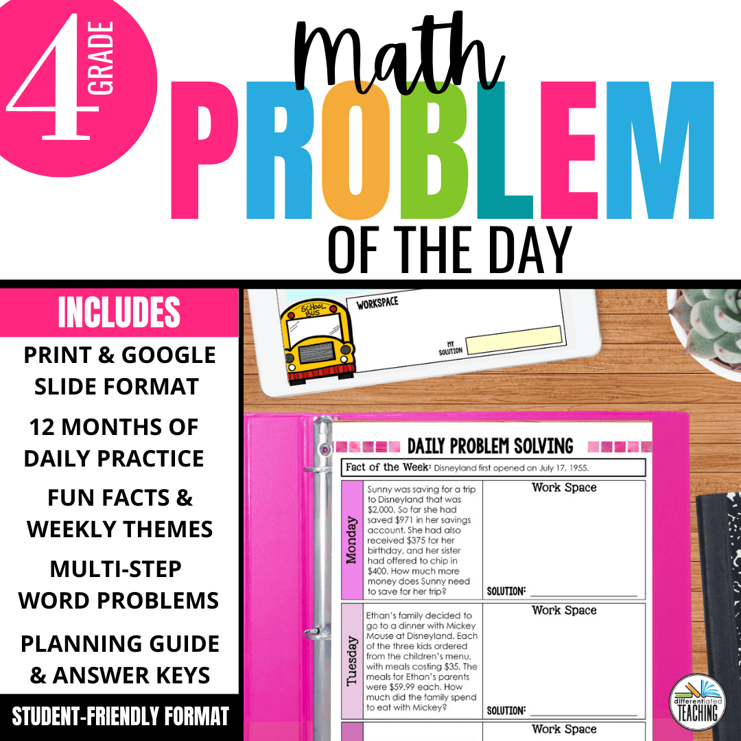 4th Grade Math Word Problem of the Day: Yearlong Story Problem Solving ...