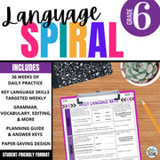 6th Grade Daily Language Spiral Review: ELA Spiral Review for Grammar Warm ups or Bellringer Activity