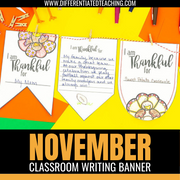 Thanksgiving "I am Thankful" Bunting Banner- November No Prep Writing Activity
