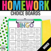 Homework Choice Boards | Differentiated Homework Menus for March