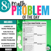8th Grade March Problem of the Day - Eighth Grade Daily Word Problem Activities